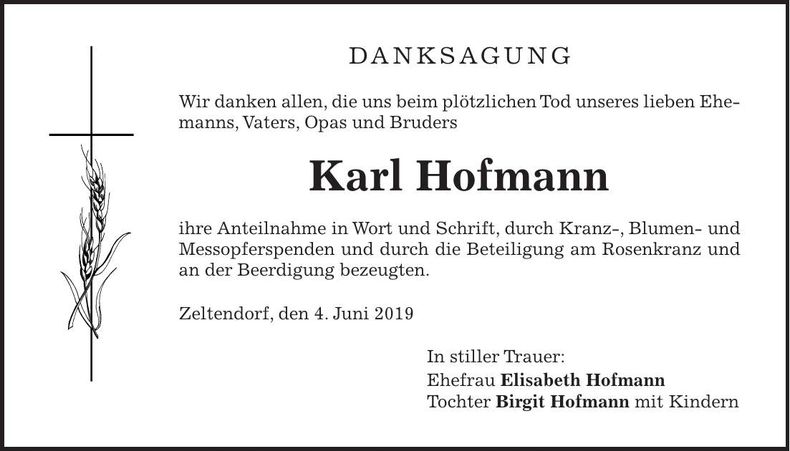 Traueranzeige Karl Hofmann
