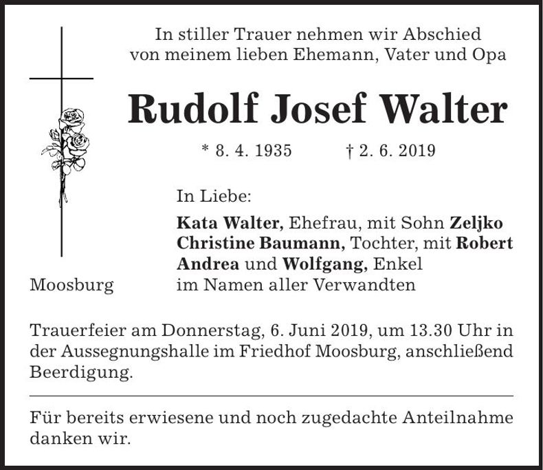 Traueranzeige Rudolf Josef Walter