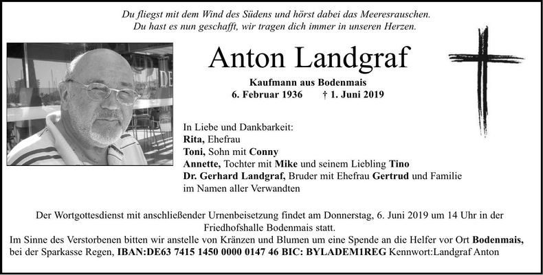 Traueranzeige Landgraf Anton