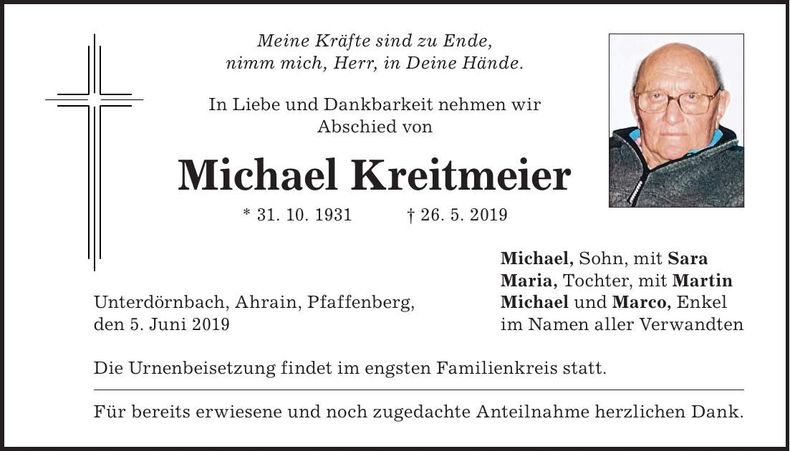 Traueranzeige Michael Kreitmeier
