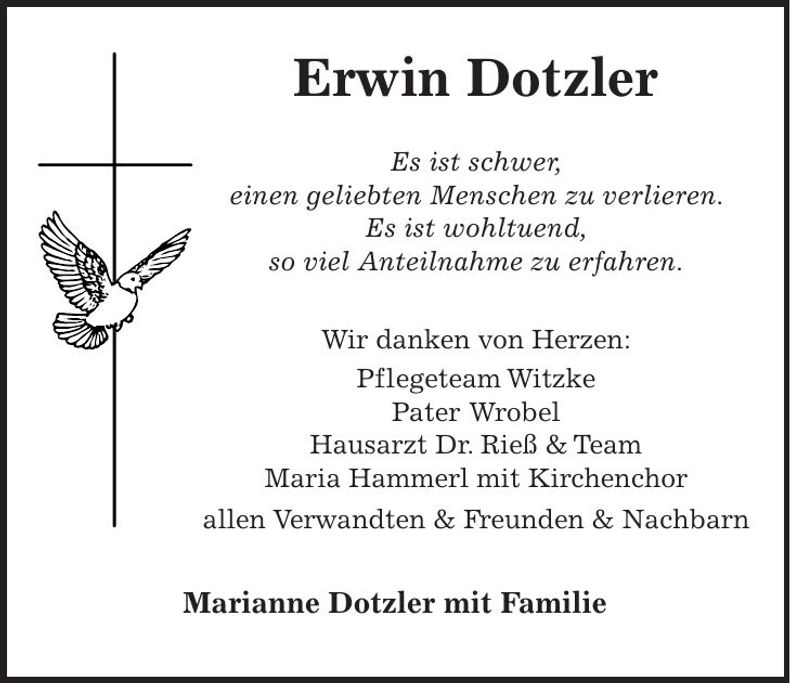 Traueranzeige Erwin Dotzler