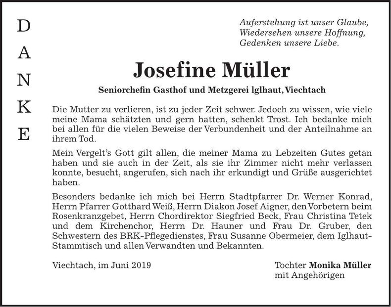 Traueranzeige Josefine Müller