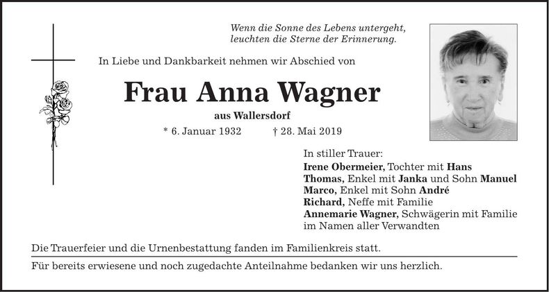 Traueranzeige Anna Wagner