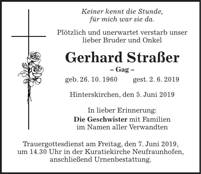 Traueranzeige Gerhard Straßer