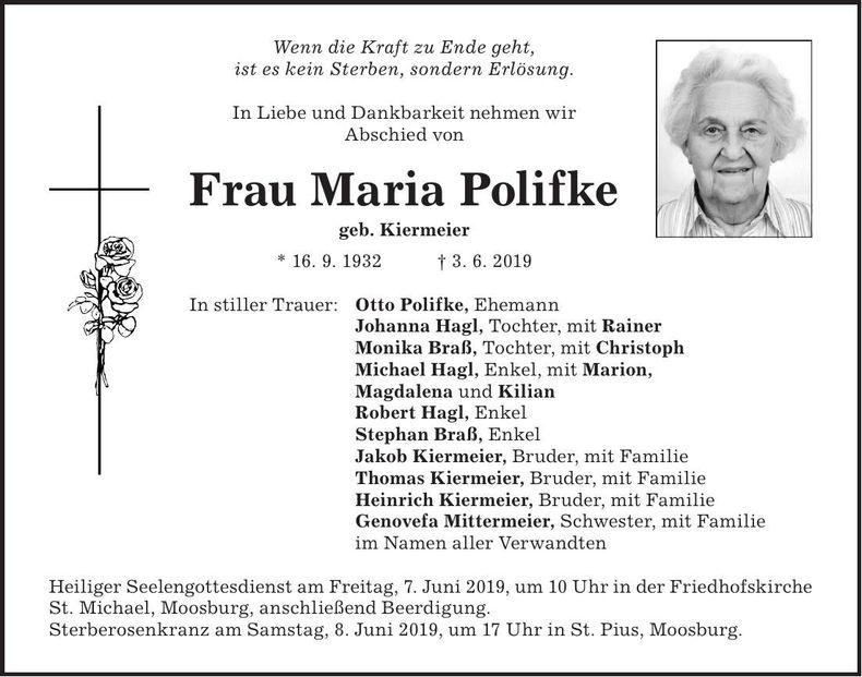 Traueranzeige Maria Polifke