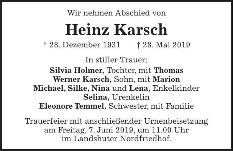 Traueranzeige Heinz Karsch