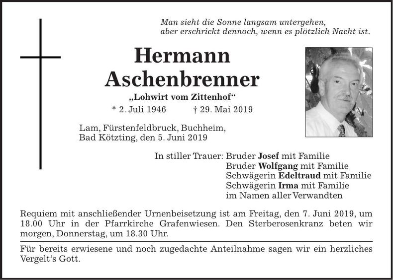 Traueranzeige Hermann Aschenbrenner