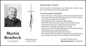 Traueranzeige Martin Rembeck