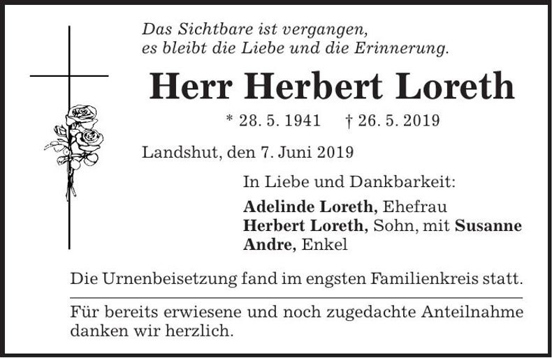 Traueranzeige Herbert Loreth