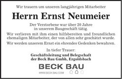 Traueranzeige Ernst Neumeier