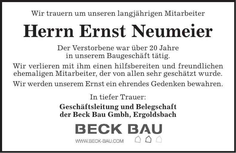 Traueranzeige Ernst Neumeier