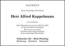 Traueranzeige Alfred Kappelmann
