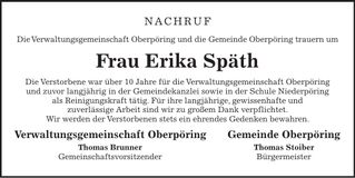 Traueranzeige Erika Späth