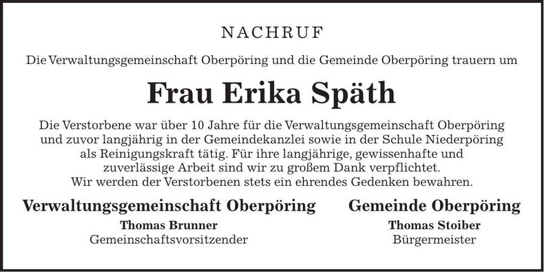 Traueranzeige Erika Späth