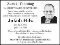 Traueranzeige Jakob Hilz