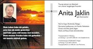 Traueranzeige Anita Jaklin