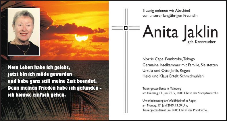 Traueranzeige Anita Jaklin