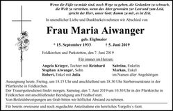 Traueranzeige Maria Aiwanger