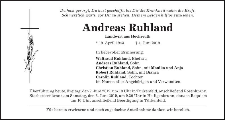Traueranzeige Andreas Ruhland
