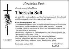 Traueranzeige Theresia Soß