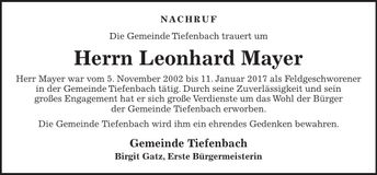 Traueranzeige Leonhard Mayer