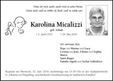 Traueranzeige Karolina Micalizzi