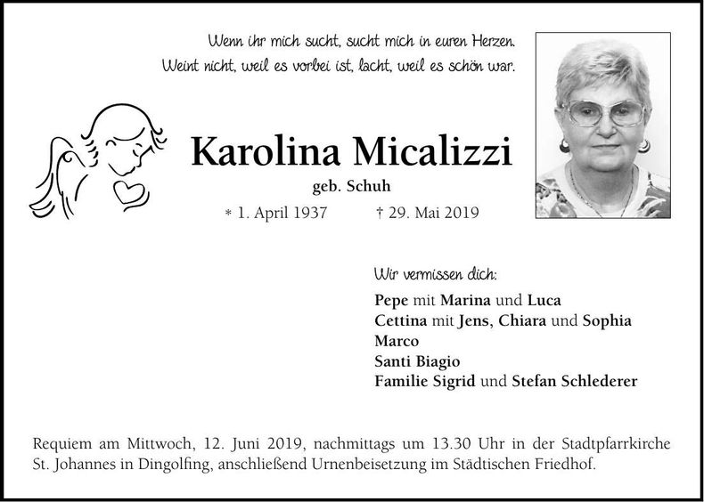 Traueranzeige Karolina Micalizzi