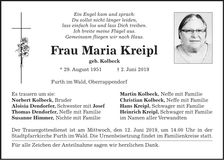 Traueranzeige Maria Kreipl