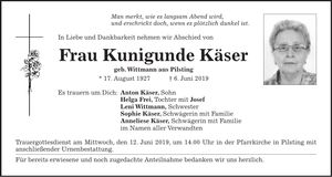 Traueranzeige Kunigunde Käser