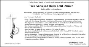 Traueranzeige Anna und Emil Danzer