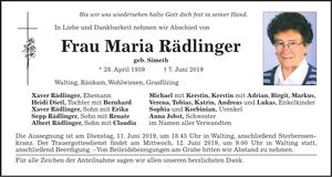 Traueranzeige Maria Rädlinger