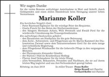 Traueranzeige Marianne Kollmer