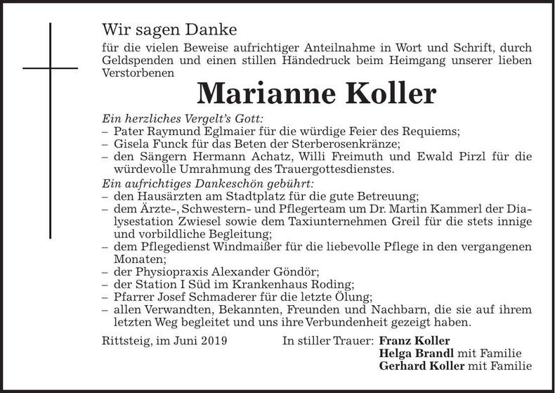 Traueranzeige Marianne Kollmer