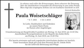 Traueranzeige Paula Woisetschläger