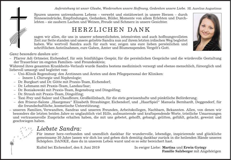 Traueranzeige Sandra György