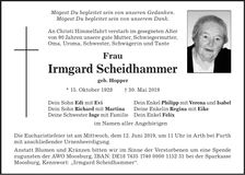 Traueranzeige Irmgard Scheidhammer