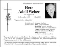 Traueranzeige Adolf Weber