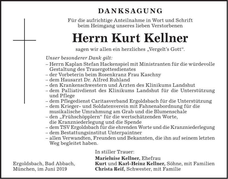 Traueranzeige Kurt Kellner