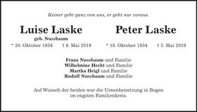 Traueranzeige Luise und Peter Laske