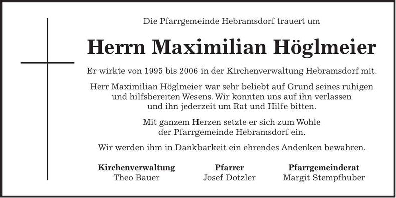 Traueranzeige Max Höglmeier