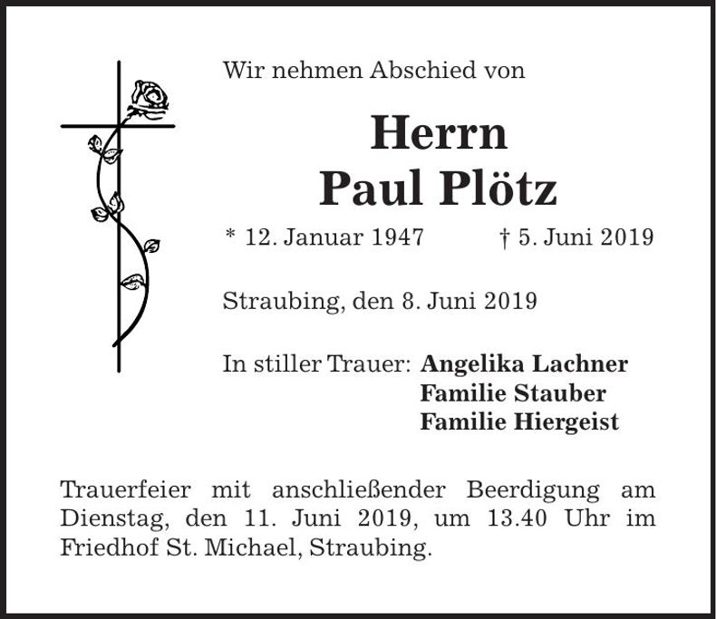 Traueranzeige Paul Plötz