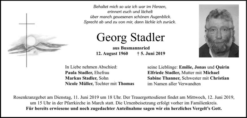 Traueranzeige Gerog Stadler