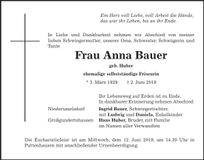 Traueranzeige Anna Bauer