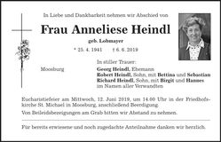 Traueranzeige Anneliese Heindl