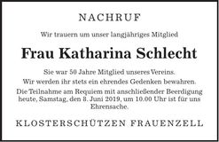 Traueranzeige Katharina Schlecht