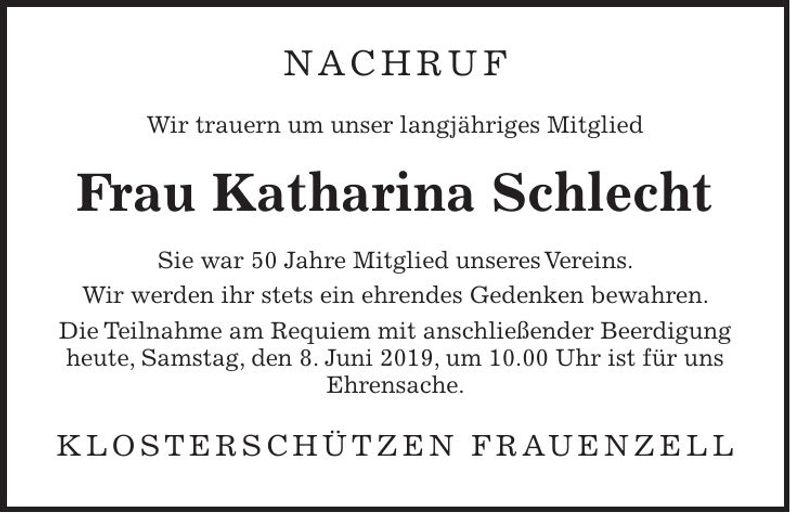 Traueranzeige Katharina Schlecht