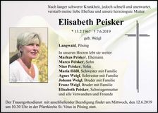 Traueranzeige Elisabeth Peisker