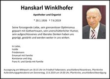 Traueranzeige Hanskarl Winklhofer