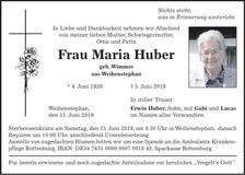 Traueranzeige Maria Huber
