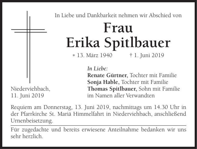 Traueranzeige Erika Spitlbauer